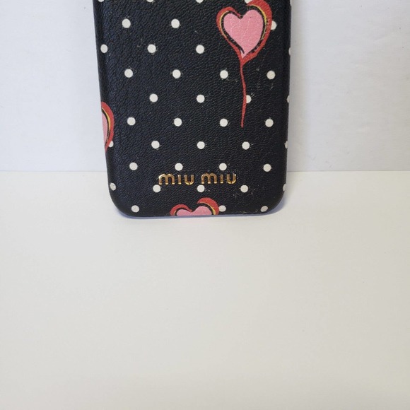 Miu Miu Iphone Apple 7 Cell Phone Case Hard Cover Hearts Black Polka Dot Snap - Picture 2 of 7
